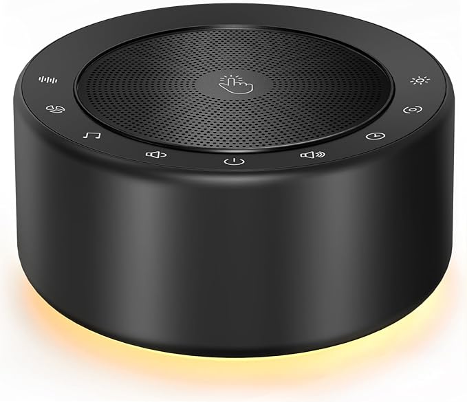 Kipcush White Noise Machine with Night Light โ Nursery Sound Machine with Soft Non-Glare Lamp, 30 Soothing Sounds, 8 Color Lights, Up to 8-Hour Timer for Baby & Adults