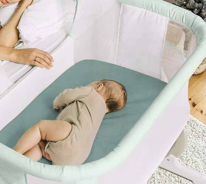 4 Pack Pack and Play Fitted Sheets 26” x 38”, Compatible with Graco Pack n Play Playard Crib, Soft and Skin-Friendly, Mint Green and Color Rainbow