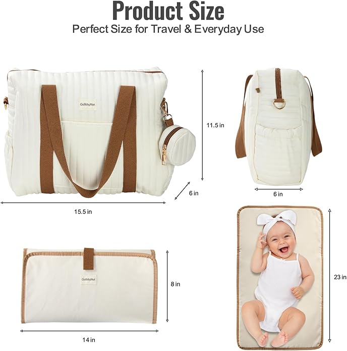 Diaper Bag Tote for Moms, Baby Hospital Bag with Insulated Bottle Pockets, Changing Pad & Stroller Straps