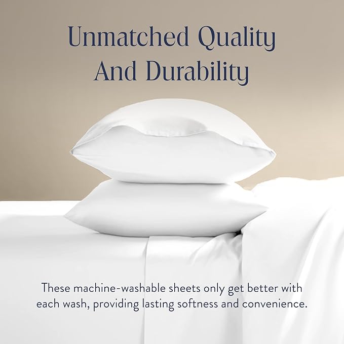 Brooklinen Luxury Sateen 4 Piece Sheet Set - 100% Cotton Bed Sheets, Soft & Durable for Twin Sheets Set in White, Oeko-TEX Certified Bedding Set, 1 Fitted Sheet, 1 Flat Sheet, 2 Pillowcases
