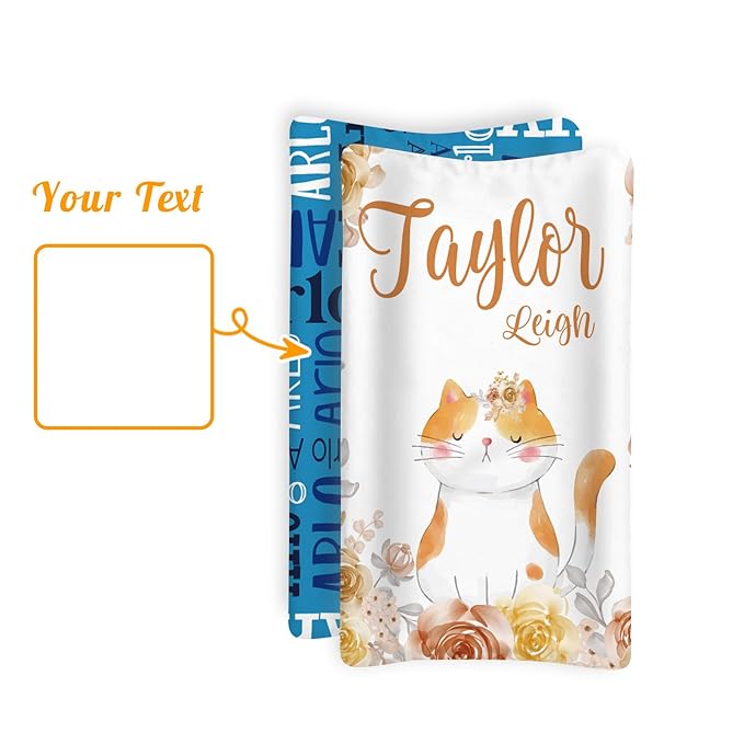 Custom Changing Pad Cover Set - Jersey Knit Ultra Soft Unisex Waterproof Diaper Changing Table Covers with Personalized Name for Baby Boys Girls - Comfy Cozy 2 Pcs Set Style08