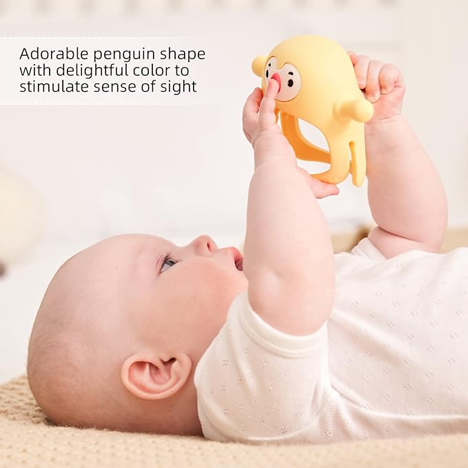 Smily Mia Smily Mia 2Packs Penguin Teethers, TeethingToys for Babies 0-6Months, Baby Teethers for 3-6Months, Teething Mittens for Infants, Pacifiers for Breastfed Babies, Light Yellow