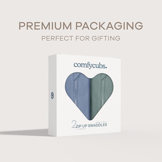 Comfy Cubs Swaddle Blanket Baby Girl Boy Easy Zipper Wrap 2 Pack Newborn Infant Sleep Sack (Large 3-6 Months, Nomadic Blue, Azul)