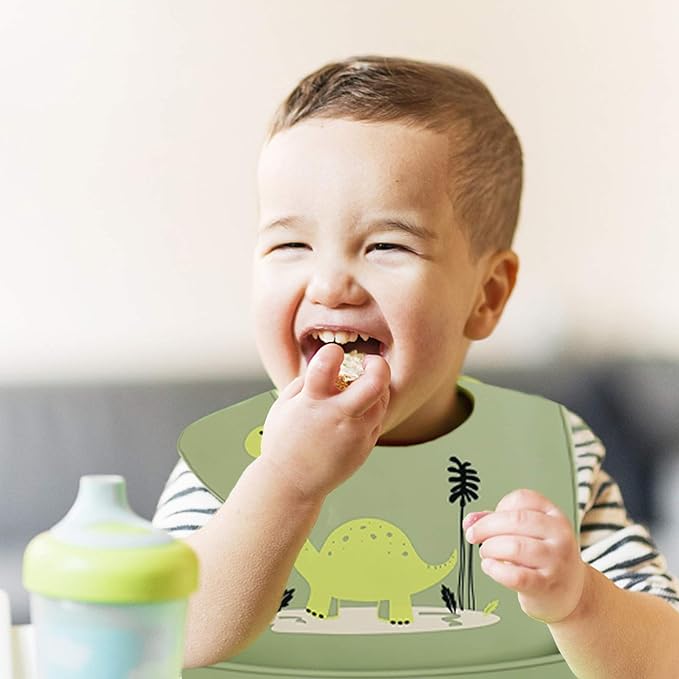 YINGJEE Baby Silicone Feeding Bibs, 3pcs Adjustable Waterproof Bibs for Feeding