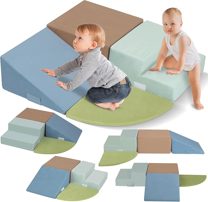Large 4 Pcs Climbing Toys for Toddlers 1-3 Inside, Oderless & Skin-Friendly Toddler Climbing Toys Indoor, Foam Climbing Blocks for Toddlers with Velcro to Keep Them Together-Ideal Gift