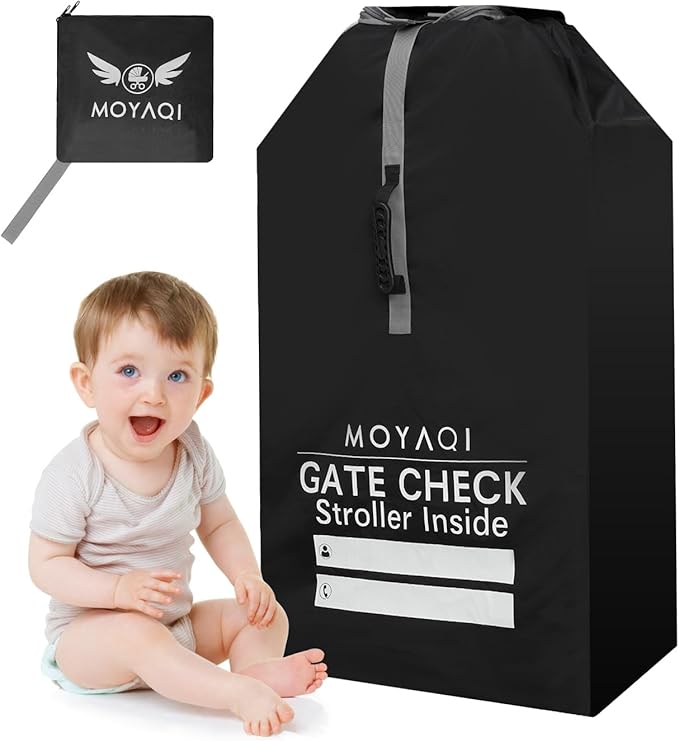 MOYAQI Stroller Travel Bag for Airplane, Gate Check Bag Backpack with Durable Nylon,Adjustable Carry Straps,Infant Carriers & Booster Seats (BLACK-LARGE)