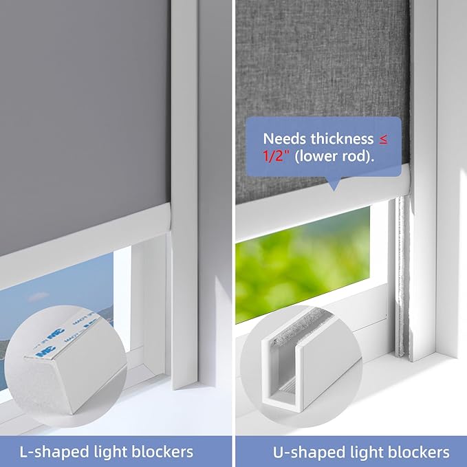 ZSTARR U Channel Aluminium Alloy Light Blocking Strips for Roller Blinds Light Gap Blockers Window Shades Side Rail Tracks Bedroom Sleep Nursery (White,58",2Pcs)
