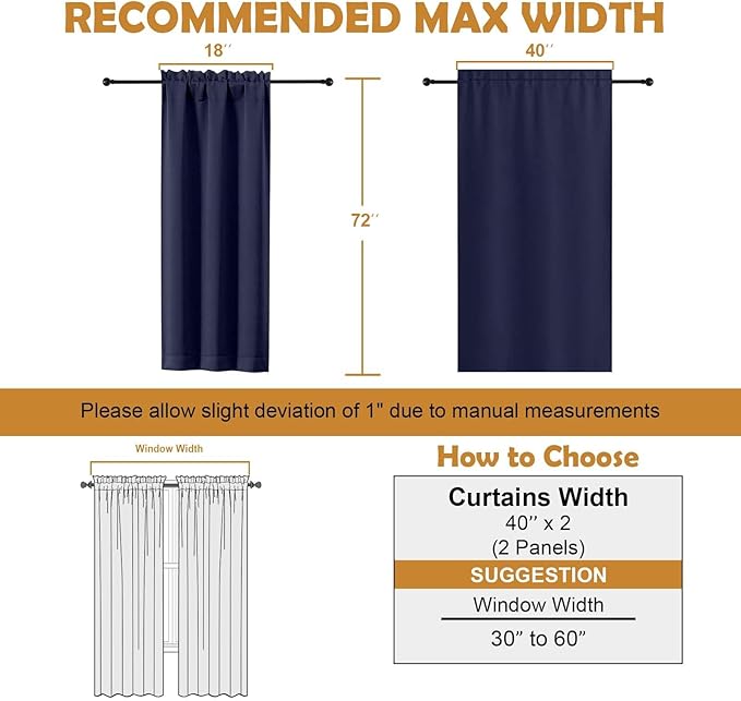 Aiyufeng Blackout Curtains for Bedroom 72 Inch Length 2 Panels, Privacy Thermal Insulated Rod Pocket Door Window Curtains for Patio French Front Door, W40 x L72 Inch, Indigo