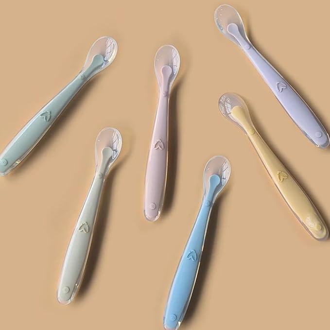 LITTLE RAWR Silicone Baby Feeding Spoons with Storage Box, First Stage Infant Soft-Tip Easy on Gums I Training Spoon Self | Utensils Supplies (Blue)