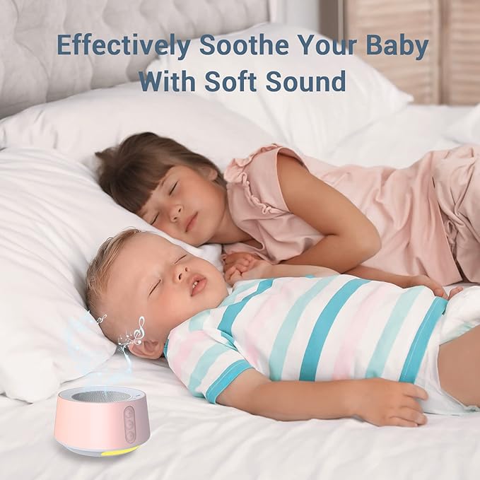 BGOVERSS White Noise Sound Machine with 20 Soothing Sounds, 10 Colors Night Light Sleep Machines Home Office Travel, 5 Timers and Memory Feature Sound Machine for Nursery Baby Kids Adults, Pink