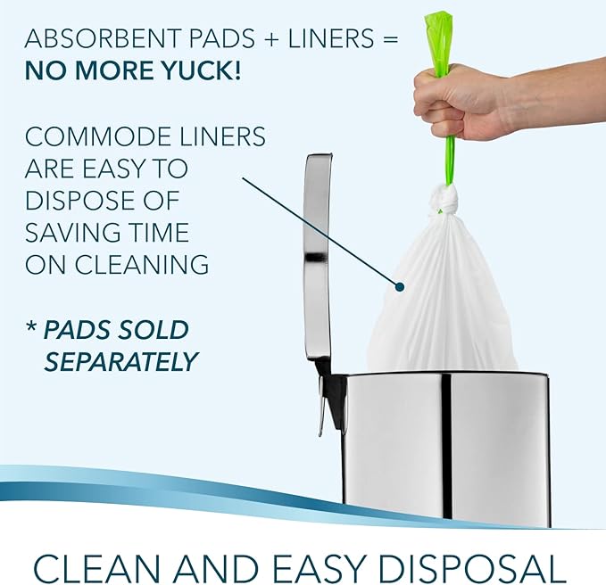 TidyCare Bedside Commode Liners for Portable Toilet Chair Bucket and Bedpan | Value Pack of 96 Disposable Waste Bags for Adults in Medical Care | Universal Fit Portable Toilet Liners