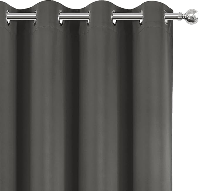 LEMOMO 100% Blackout Curtains 52 x 63 Inch Grey Curtains 2 Panels Darkening Thermal Insulated Bedroom Curtains