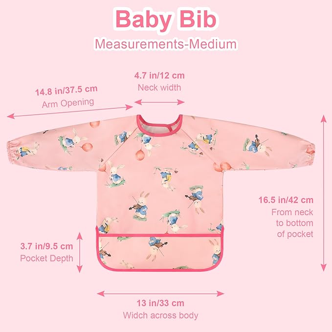 Accmor 4 Pack Long Sleeve Bibs, Baby Smock Waterproof Sleeved Bib Smock for Baby Toddler 6-36 Months