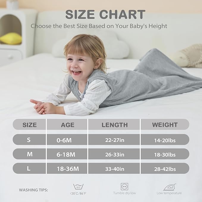 Mosebears Unisex Baby Sleep Sack 1.0 TOG, Supersoft Rayon Made from Bamboo Wearable Blanket with 2-Way Zipper (Grey,0-6 Months)