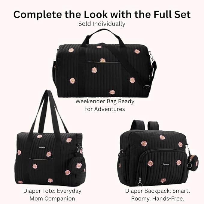 3pc Diaper Bag Tote Set, Hospital Bag for Labor & Delivery, Maternity Travel Bag with Changing Pad & Pacifier Case