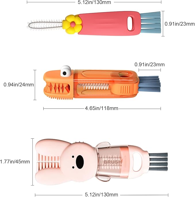 4 in 1 Cup Lid Cleaning Brush, 3 in 1 Bottle Brush, Cup Crevice Cleaning Tools, Easy to Clean and Storage, ABS+Silicone Cup Lid Gap Cleaner, Portable Multifunctional Bottle Cleaning Brush (3Pcs)