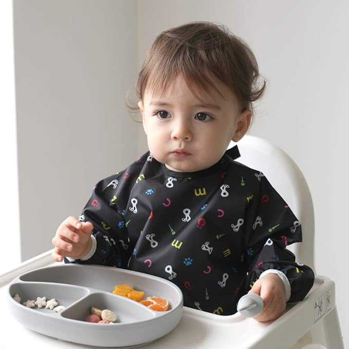 Plie Long Sleeve Waterproof Bib for Toddlers – Soft Feeding Smock for Baby Mealtime, Self-Feeding, BPA-Free, Easy Clean