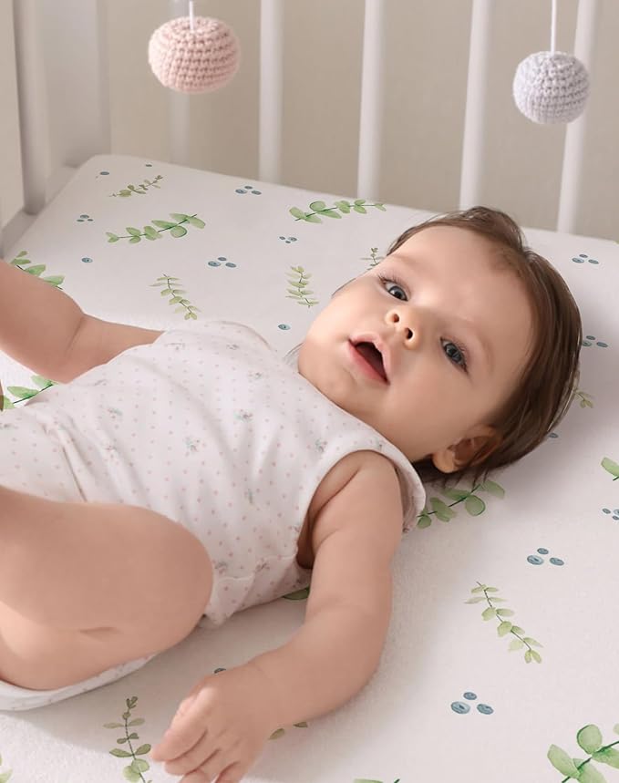 Pack and Play Sheets 2 Pack, Fitted Jersey Knit Mini Crib Sheets for Baby Boys and Girls, Compatible with Graco Pack N Play and Mini Crib Mattress (Desert Green, Pack N Play/Mini Crib Sheets)