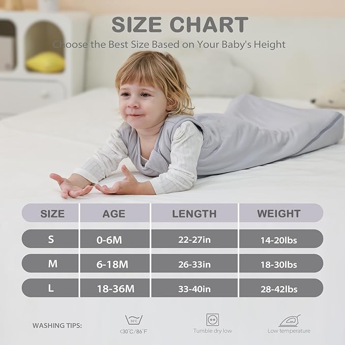 Mosebears Unisex Baby Sleep Sack 1.0 TOG, Supersoft Rayon Made from Bamboo Wearable Blanket with 2-Way Zipper (Light Grey,18-36 Months)