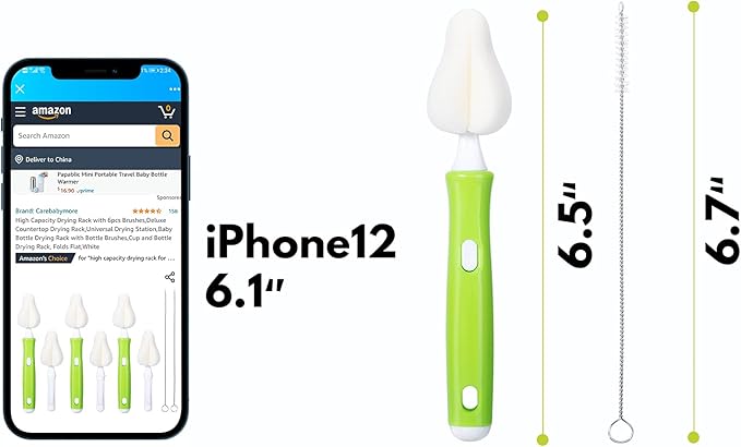 Carebabymore 8 Piece Sponge Nipple Bottle Brushes, Baby Bottle Brush with 3 Piece Nipple Cleaner, 3 Piece Replacement Heads and 2 Piece Straw Brushes, Green