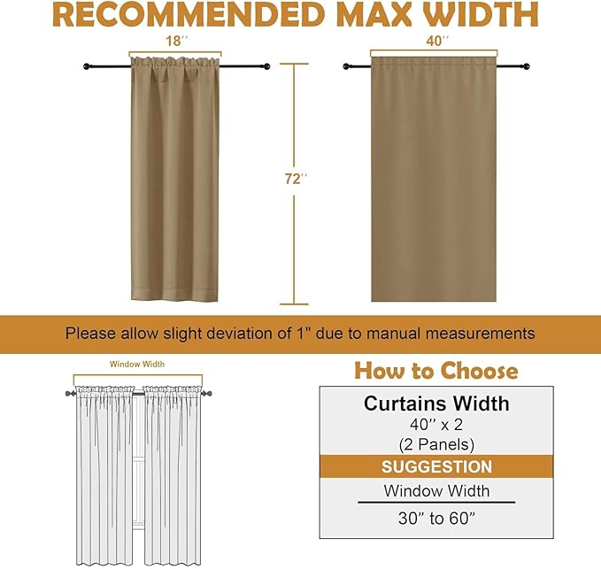 Aiyufeng Taupe Blackout Curtains for Bedroom 72 Inch Length 2 Panels Set, Privacy Thermal Insulated Rod Pocket Door Window Curtains for Patio French Door Front Door, W40 x L72 Inch, Taupe