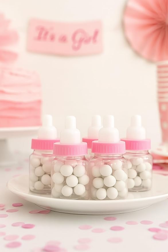 Baby Shower Favor - 36 Pack Pink Mini Milk Bottle Party Favor Gift Bag Boxes 1.5" x 3.5" - Baby Shower Candy Jar.
