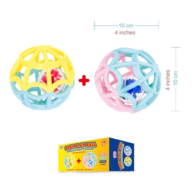 WEofferwhatYOUwant Baby Sensory Balls – Set of 2 Rattle Teething Toys for Infants & Toddlers – BPA-Free Easy Grip Motor Skill Development Ball – Soft Textured Montessori Sensory Play 0+ Months