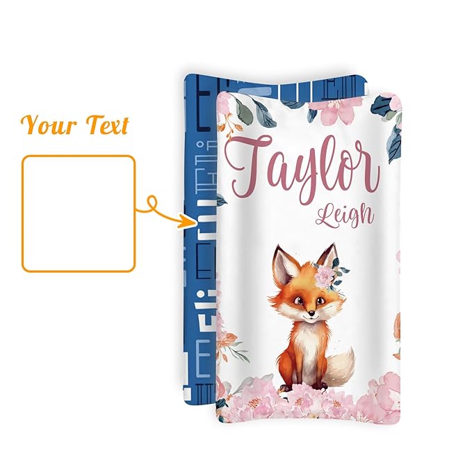 Custom Changing Pad Cover Set - Jersey Knit Ultra Soft Unisex Waterproof Diaper Changing Table Covers with Personalized Name for Baby Boys Girls - Comfy Cozy 2 Pcs Set Style07