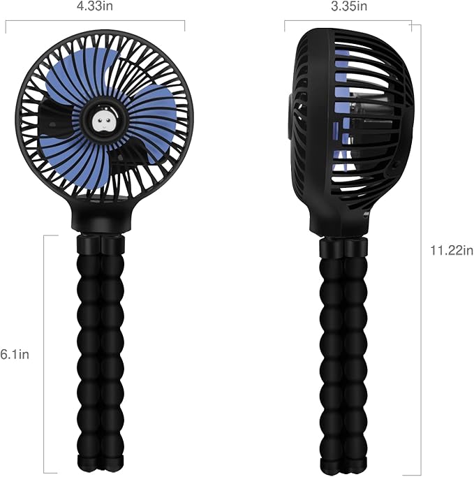 TRELC Mini Stroller Fan, 19H Ultra-long Battery Life, Personal Handheld Clip on Portable Rechargeable Fan with Flexible Tripod, Gift for Children Baby Office Room Car Travel BBQ Gym (Black)