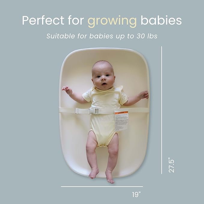 Snuggle Me® Baby Changing Pad - Soft PU Foam Diaper Changing Pad for Dresser, Scandi-Inspired with Wooden Base in Light Oak Finish, Wipe-Clean Surface & Safety Strap (27.6" × 18.9" × 3.9")
