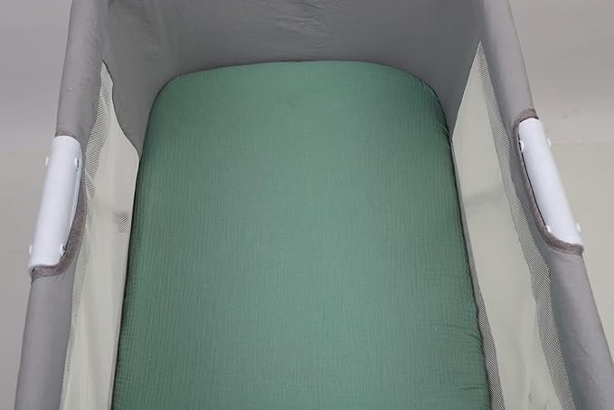 Onacosht Muslin Bassinet Sheets 35" X 20" Compatiable with AMKE 3 in 1 Bassinets, MiClassic, Uiuwoo, Foalom, YADAQE, Milliard and TCBunny Bassinet, 100% Cotton 2 Pack, Grey and Green