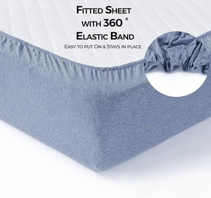 Dreamology Mini Crib Sheets for Boys,Girls,100% Cotton Crib Sheets,2 Pack,Pack and Play Sheets,Mini Crib Sheets Fitted,Pack n Play Sheets,24 x 38 Mini Crib Sheet | Denim Blue and Sky Blue