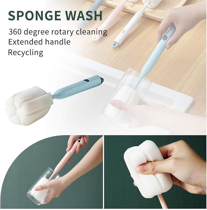 Bottle Soft Brush -2Pcs Sponge Bottle Brush Soft and Easy to Clean, Baby Bottle Sponge Brush Can Effectively Remove The Stain Residue On The Bottom of The Cup (Green)