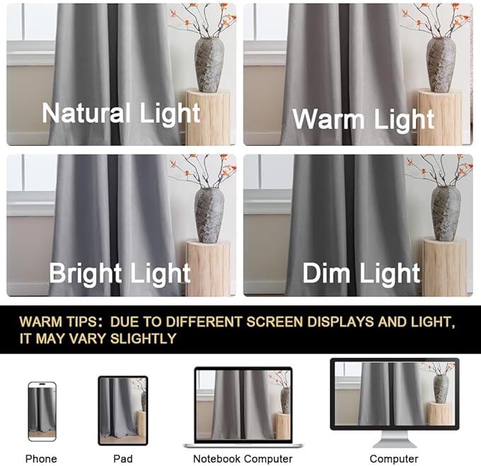 PrinceDeco 100% Blackout Curtains for Bedroom 108 Inches Length 2 Panels Set, Grommet Living Room Drapes, Thermal Insulated Blackout Curtains,Jacquard-Woven,55" W x108 L, Dove