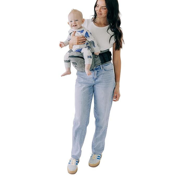 Tushbaby Original Hip Seat Baby Carrier for Babies & Toddlers up to 45 lbs, Safety Certified, Lightweight No-Foam Design with Storage & Nursing Support, Grey