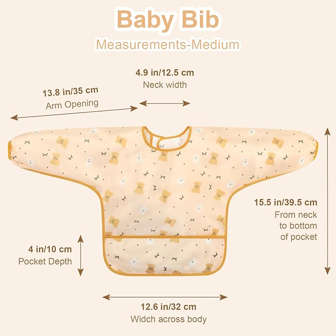 Accmor 4 Pack Long Sleeve Bibs, Baby Smock Waterproof Sleeved Bib Smock for Baby Toddler 6-36 Months