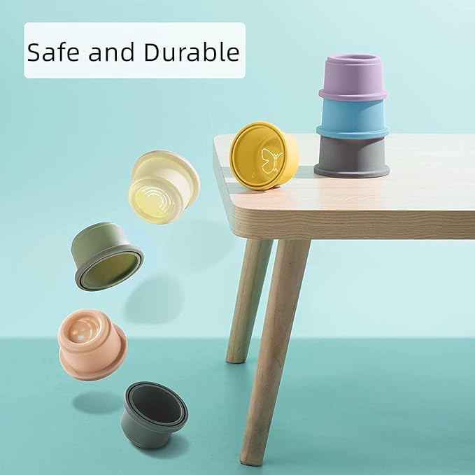 ZYFLSQ Stacking Cups Baby Toy, 8-Piece Set - Nesting Cups for Babies 6 Months+, Bath Toys with Pattern for Kids, Montessori Educational Toys for Toddler