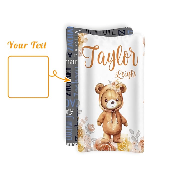 Custom Changing Pad Cover Set - Jersey Knit Ultra Soft Unisex Waterproof Diaper Changing Table Covers with Personalized Name for Baby Boys Girls - Comfy Cozy 2 Pcs Set Style13