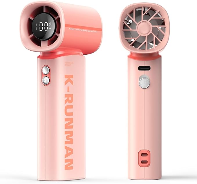 Portable Handheld Turbo Fan,100 Speeds Adjustable Mini Personal Fan, 4000mAh USB Rechargeable Battery Operated, LED Display,Gifts for Women Men Travel/Camping/Outdoor (Pink)