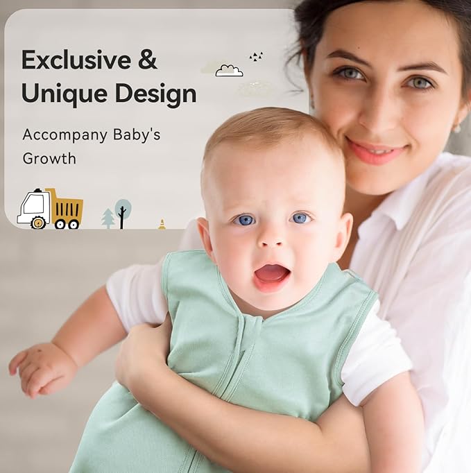 Unnivoll Baby Sleep Sack 6-12 Months 0.5 Tog Wearable Blanket Baby, 3 Pack 100% Cotton Lightweight Sleeping Sack with 2-Way Zipper for Newborn Infant Excavator