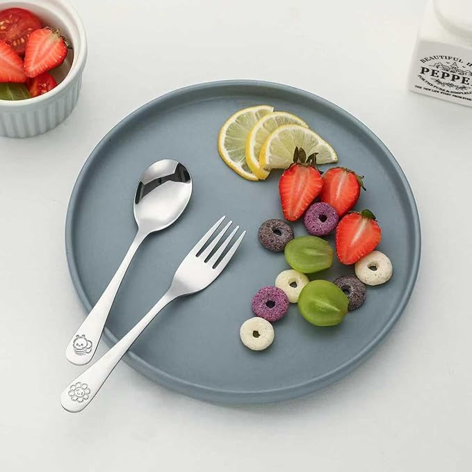 CMSFAM Stainless Steel Toddler Utensils Set - 12 Pieces Kids Silverware Set Children Safe Food Grade Small Forks and Spoons Dishwasher Safe Mirror Polished