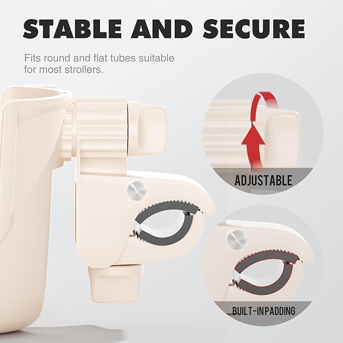 Li & Zhao Universal Stroller Cup Holder - 2-in-1 Wheelchair Cup Holder Adjustable Bike Drink Holder with Phone Holder Accessories for Rollator,Bike,Scooter,Walker(Beige)