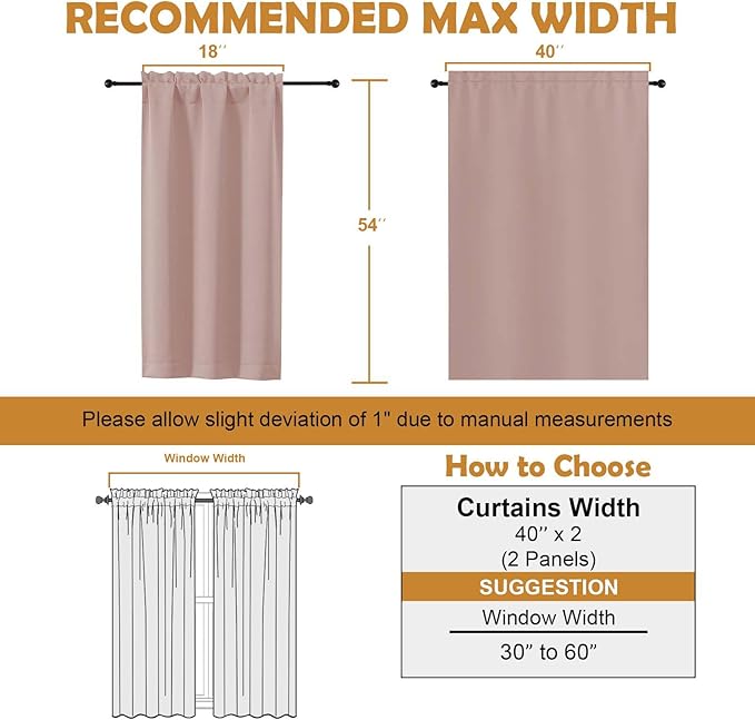 Aiyufeng Blush Short Blackout Curtains for Bedroom 54 Inches Long 2 Panels Set, Solid Thermal Insulated, Energy Saving Window Treatment Curtains Blackout Drapes, W40 x L54 Inch, Blush