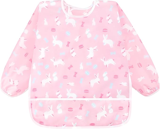Accmor 4 Pack Long Sleeve Bibs, Baby Smock Waterproof Sleeved Bib Smock for Baby Toddler 6-36 Months
