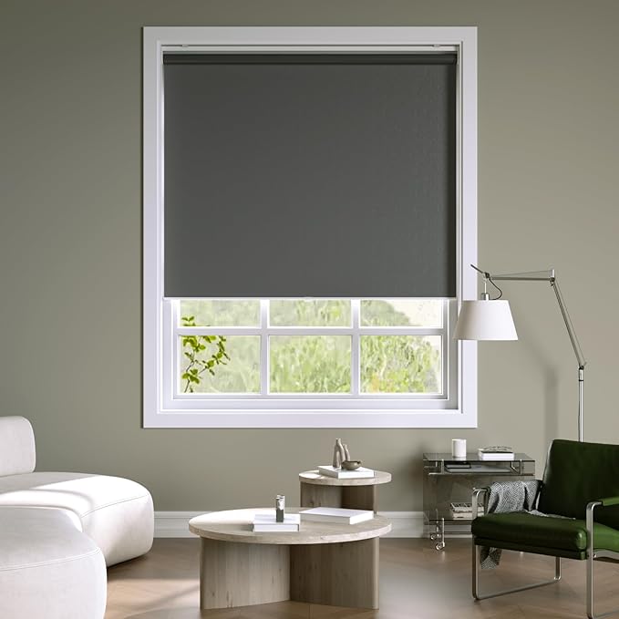 Cordless Roller Shades Blackout Blinds for Windows Room Darkening Rolled Up Shades with Spring System, UV Protection Window Shades Door Blinds for Home and Office (Grey, 35" W x 72" H)