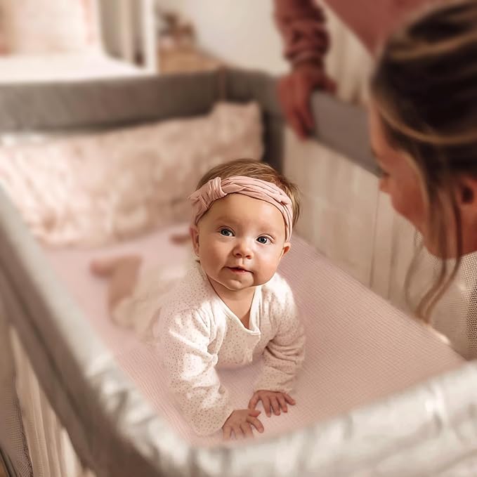 lulumoon Fitted Pack and Play Sheets: Soft Muslin Cotton Mini Crib Sheets - Neutral Colors for Boys and Girls