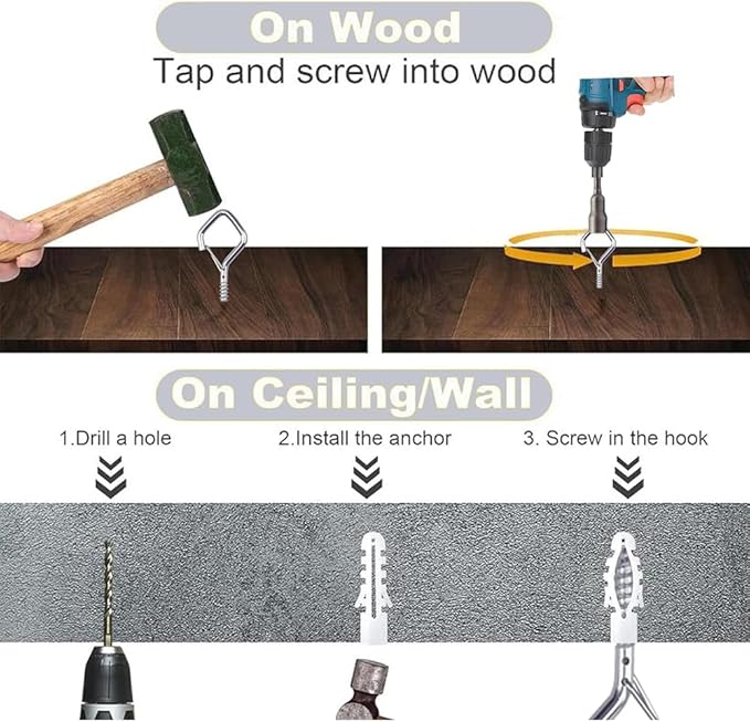32-Pack Heavy-Duty Silver Screw Eye Hooks with Safety Clips | Metal Ceiling Hooks for Hanging Plants, Wind Chimes, Bird Feeders & Indoor/Outdoor Lights