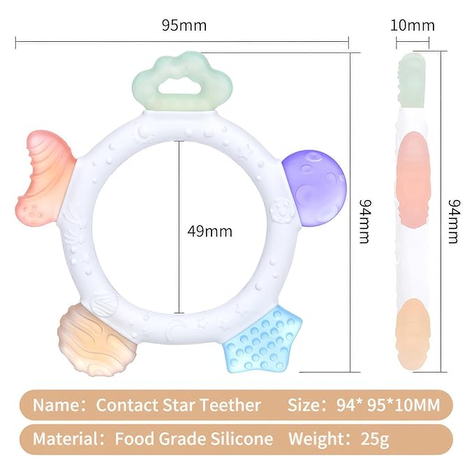 Baby Teething Ring Toys Frozen Silicone Teethers for Babies 0-6-12 Months, Sensory Teething Gums Chew Infant Toys, Boy Girl Baby Gift