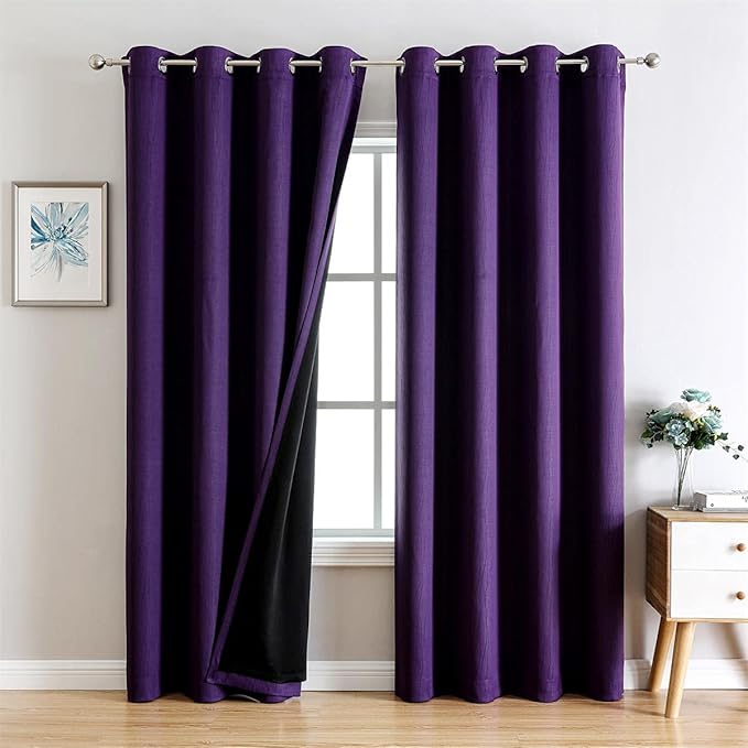 G2000 100% Blackout Curtains for Bedroom & Living Room - 95 Inch Purple Curtains with Room Darkening, Thermal Lined, Insulated, Light Blocking, Noise Reducing, 2 Panel Set