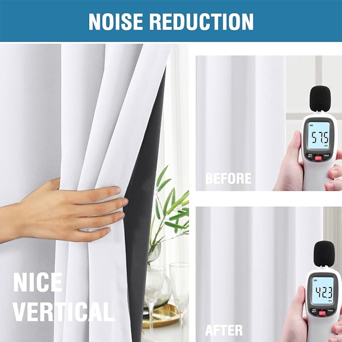 H.VERSAILTEX 100% Blackout Curtains for Bedroom with Black Liner Full Room Darkening Curtains 96 Inches Long Thermal Insulated Back Tab/Rod Pocket Window Drapes for Living Room, 2 Panels, Pure White